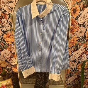 Blue and White Striped Men's Shirt